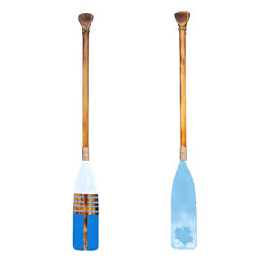 One-of-a-kind hand-painted decorative wooden canoe paddle by Canadian artist Kara Masters at Effusion Art Gallery in Invermere, BC.