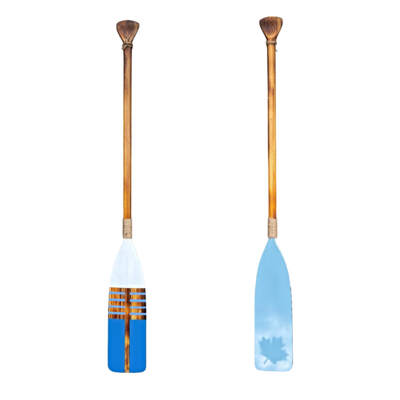 One-of-a-kind hand-painted decorative wooden canoe paddle by Canadian artist Kara Masters at Effusion Art Gallery in Invermere, BC.