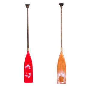 One-of-a-kind hand-painted decorative wooden canoe paddle by Canadian artist Kara Masters at Effusion Art Gallery in Invermere, BC.