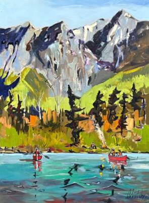 Échoes de la montagne, original oil landscape painting by Canadian artist Robert Roy at Effusion Art Gallery in Invermere, BC.