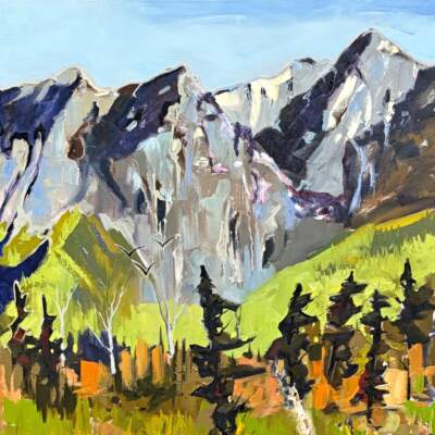 Échoes de la montagne, original oil landscape painting by Canadian artist Robert Roy at Effusion Art Gallery in Invermere, BC.