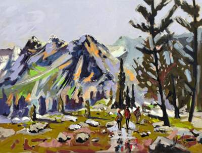 La marche vers les sommets, original oil landscape painting by Canadian artist Robert Roy at Effusion Art Gallery in Invermere, BC.