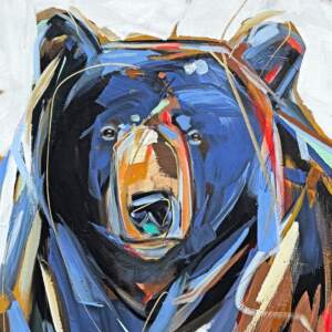All of the Lights, original black bear painting by Canadian artist Laura Stevens at Effusion Art Gallery in Invermere, BC.