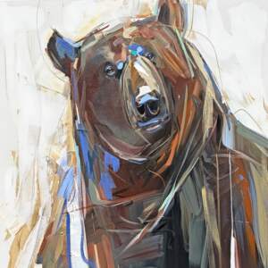 Best Intentions, original acrylic bear painting by Canadian artist Laura Stevens at Effusion Art Gallery in Invermere, BC.