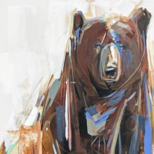 Bright Eyed, original acrylic bear painting by Canadian artist Laura Stevens at Effusion Art Gallery in Invermere, BC.