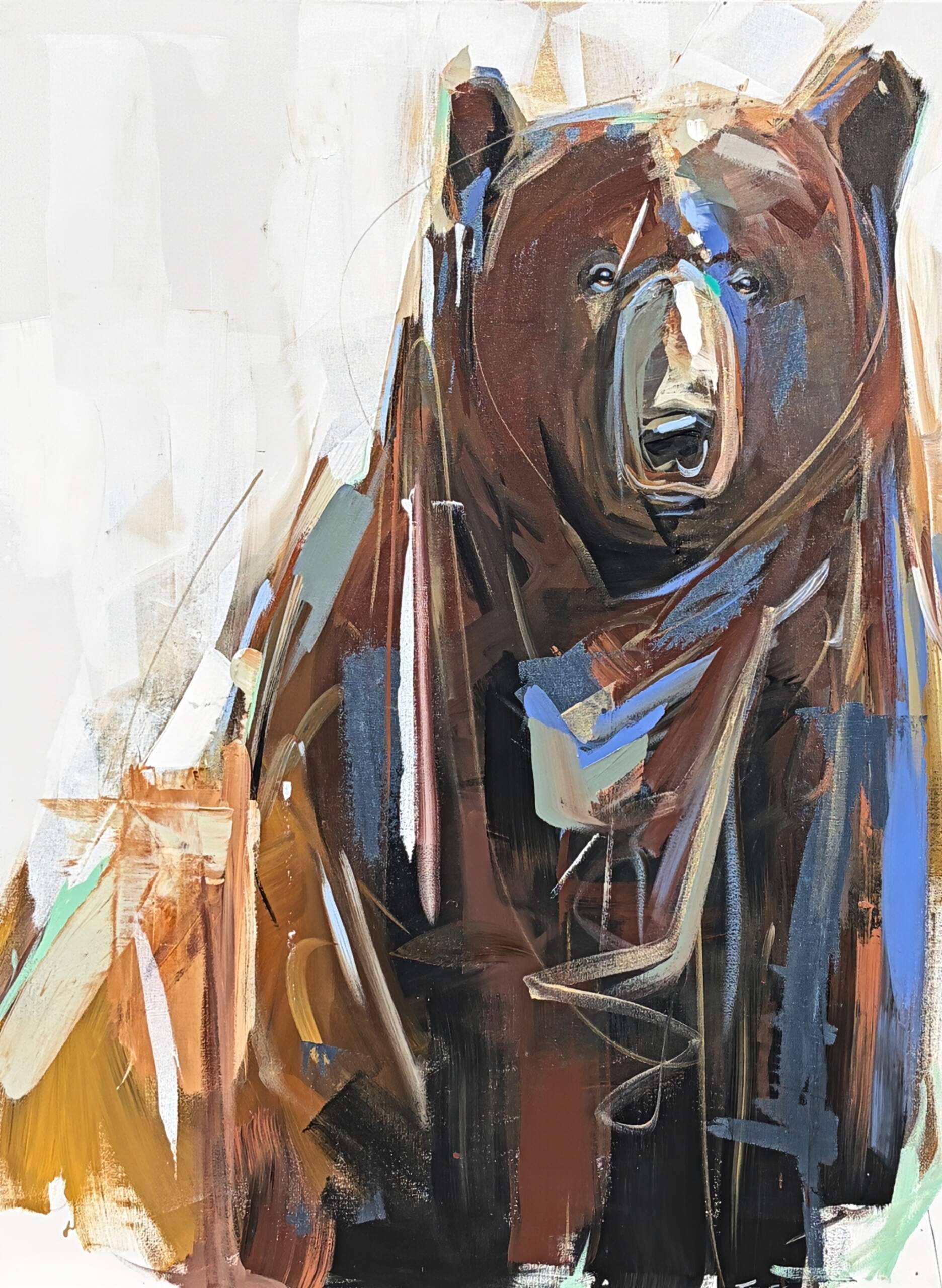 Bright Eyed, original acrylic bear painting by Canadian artist Laura Stevens at Effusion Art Gallery in Invermere, BC.