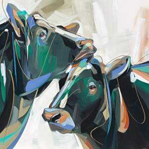 Moody Judy, original acrylic cow painting by Canadian artist Laura Stevens at Effusion Art Gallery in Invermere, BC.