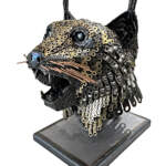 Show Me the Bunny, original reclaimed steel lynx sculpture by Canadian metal artist Wendy Stone at Effusion Art Gallery in Invermere, BC.