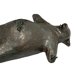 Butterfly Savasana, original mixed media sculpture of a friendly bear in the savasana yoga pose with his butterfly friends by Canadian artist Karin Taylor at Effusion Art Gallery in Invermere, BC.