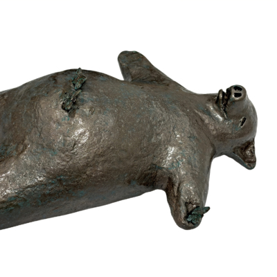 Butterfly Savasana, original mixed media sculpture of a friendly bear in the savasana yoga pose with his butterfly friends by Canadian artist Karin Taylor at Effusion Art Gallery in Invermere, BC.