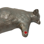 Canadian Savasana Bear, original mixed media sculpture of a friendly bear in the savasana yoga pose with a maple leaf by Canadian artist Karin Taylor at Effusion Art Gallery in Invermere, BC.