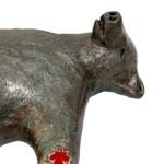 Canadian Savasana Bear, original mixed media sculpture of a friendly bear in the savasana yoga pose with a maple leaf by Canadian artist Karin Taylor at Effusion Art Gallery in Invermere, BC.