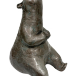 Chanting Om Bear, original mixed media sculpture of a friendly bear meditating by Canadian artist Karin Taylor at Effusion Art Gallery in Invermere, BC.