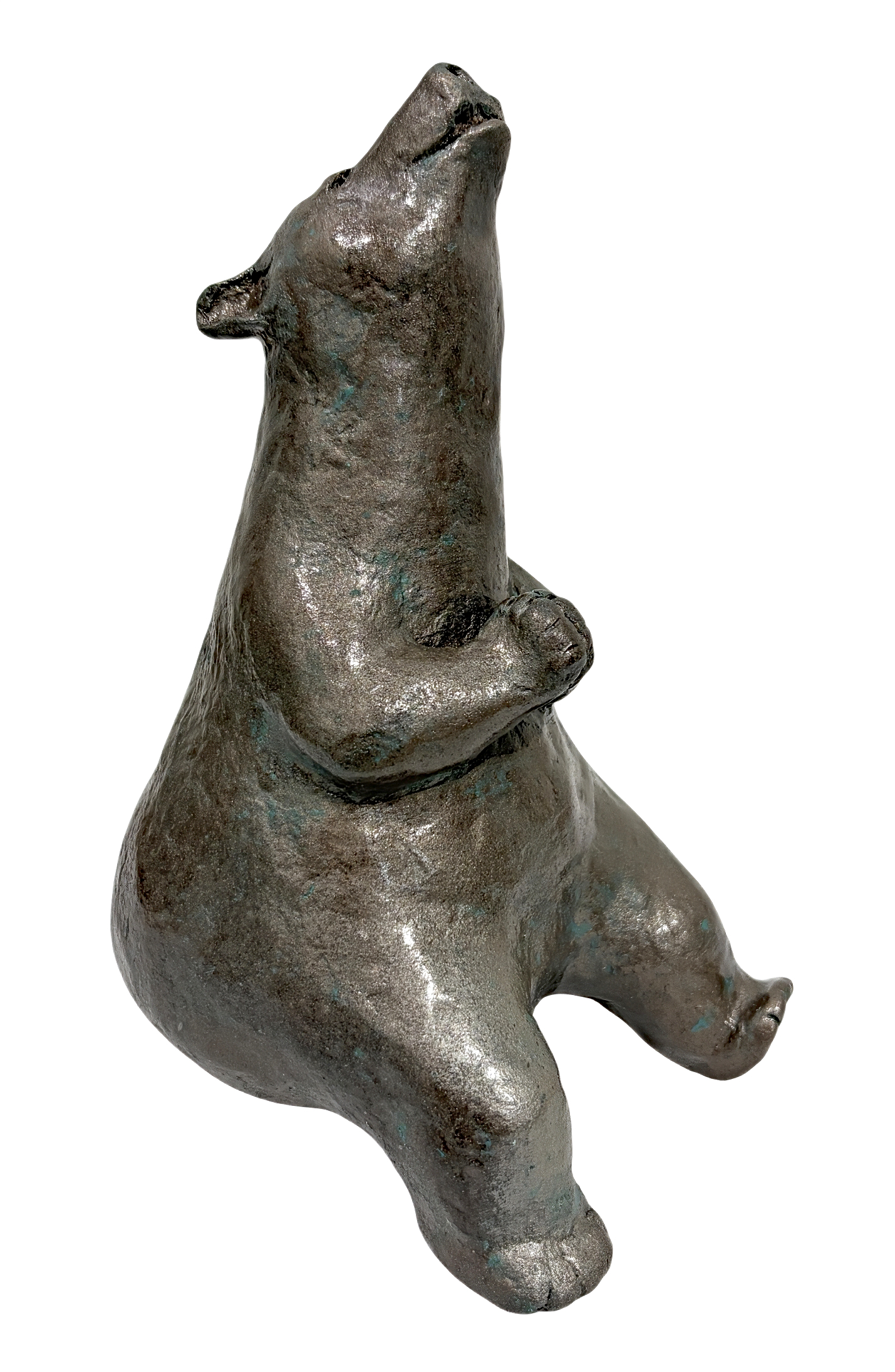 Chanting Om Bear, original mixed media sculpture of a friendly bear meditating by Canadian artist Karin Taylor at Effusion Art Gallery in Invermere, BC.