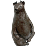 Summer is Good, original mixed media sculpture of a friendly bear sitting with his butterfly friends by Canadian artist Karin Taylor at Effusion Art Gallery in Invermere, BC.