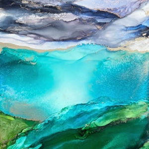 Wild Radiance, original alcohol ink abstract landscape painting by Canadian artist Paulina Tokarski at Effusion Art Gallery in Invermere, BC.