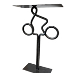 Clear View 1, one-of-a-kind steel cyclist table by Canadian metal artist Paul Reimer at Effusion Art Gallery in Invermere, BC.