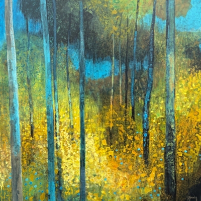 Summer Swirl, original acrylic abstract tree painting by Canadian artist Diana Zasadny at Effusion Art Gallery in Invermere, BC.