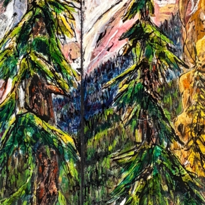 Wax, original mixed media landscape painting by Canadian artist David Zimmerman at Effusion Art Gallery in Invermere, BC.