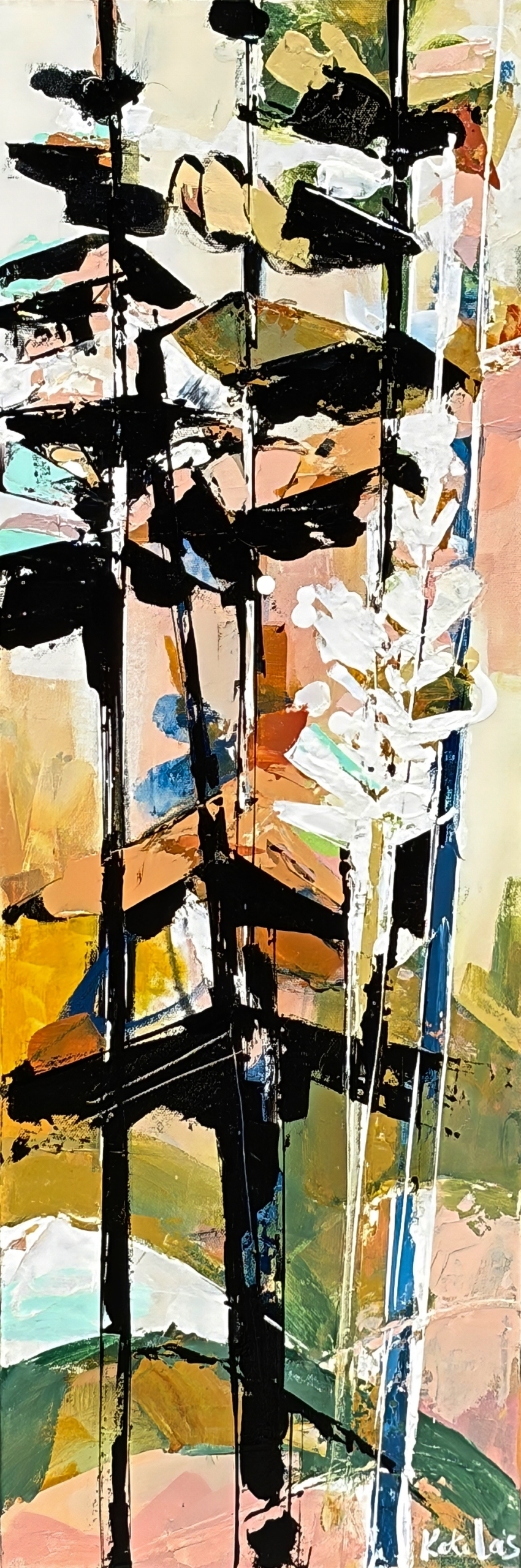 In it, original acrylic tree painting by Canadian artist Katie Lois at Effusion Art Gallery in Invermere, BC.