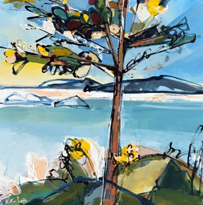 On a Walk, original acrylic arbutus tree painting by Canadian artist Katie Lois at Effusion Art Gallery in Invermere, BC.