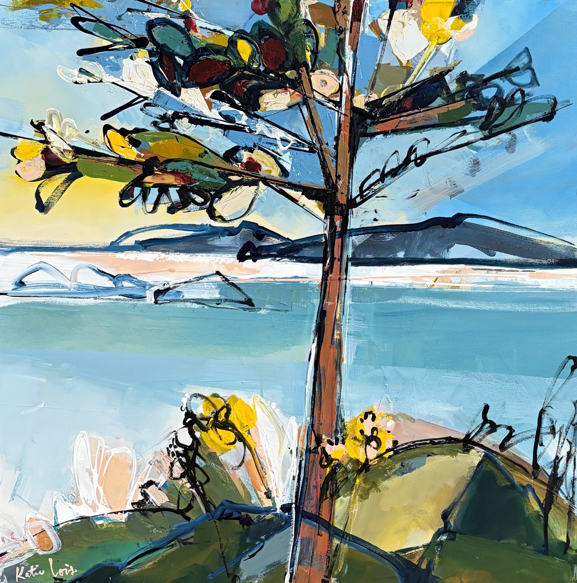 On a Walk, original acrylic arbutus tree painting by Canadian artist Katie Lois at Effusion Art Gallery in Invermere, BC.