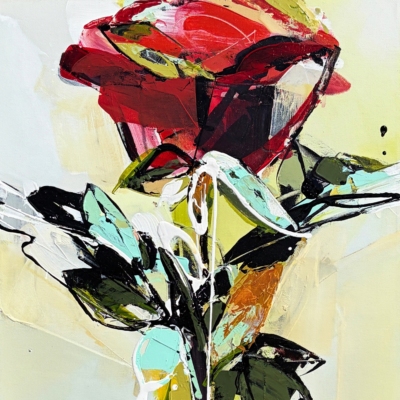 Twirl, original acrylic rose painting by Canadian artist Katie Lois at Effusion Art Gallery in Invermere, BC.