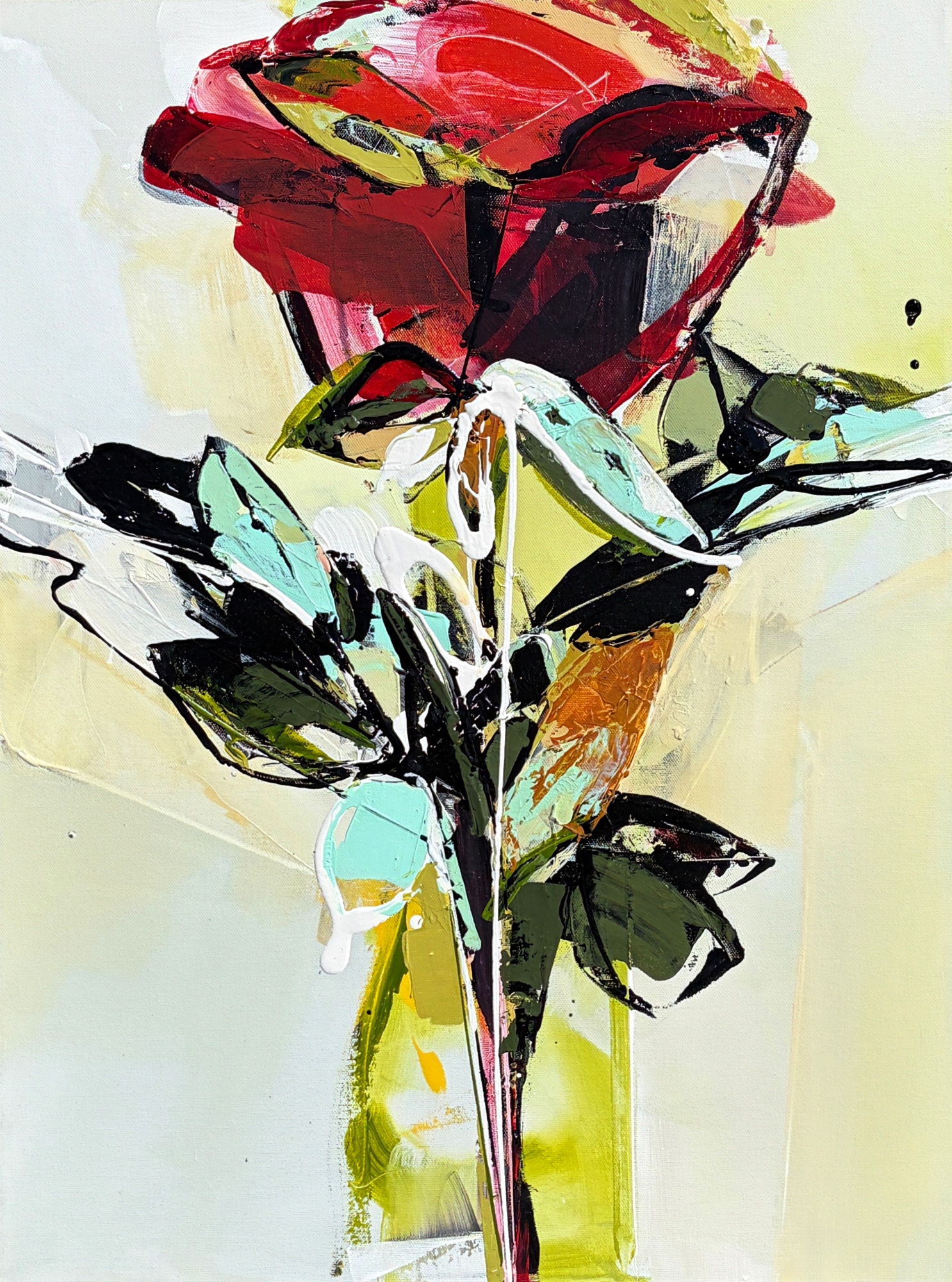 Twirl, original acrylic rose painting by Canadian artist Katie Lois at Effusion Art Gallery in Invermere, BC.