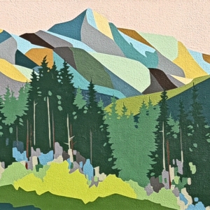 Green Run, original acrylic painting of Panorama Mountain Resort by Canadian artist Michelle Barkway at Effusion Art Gallery in Invermere, BC.