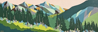 Green Run, original acrylic painting of Panorama Mountain Resort by Canadian artist Michelle Barkway at Effusion Art Gallery in Invermere, BC.