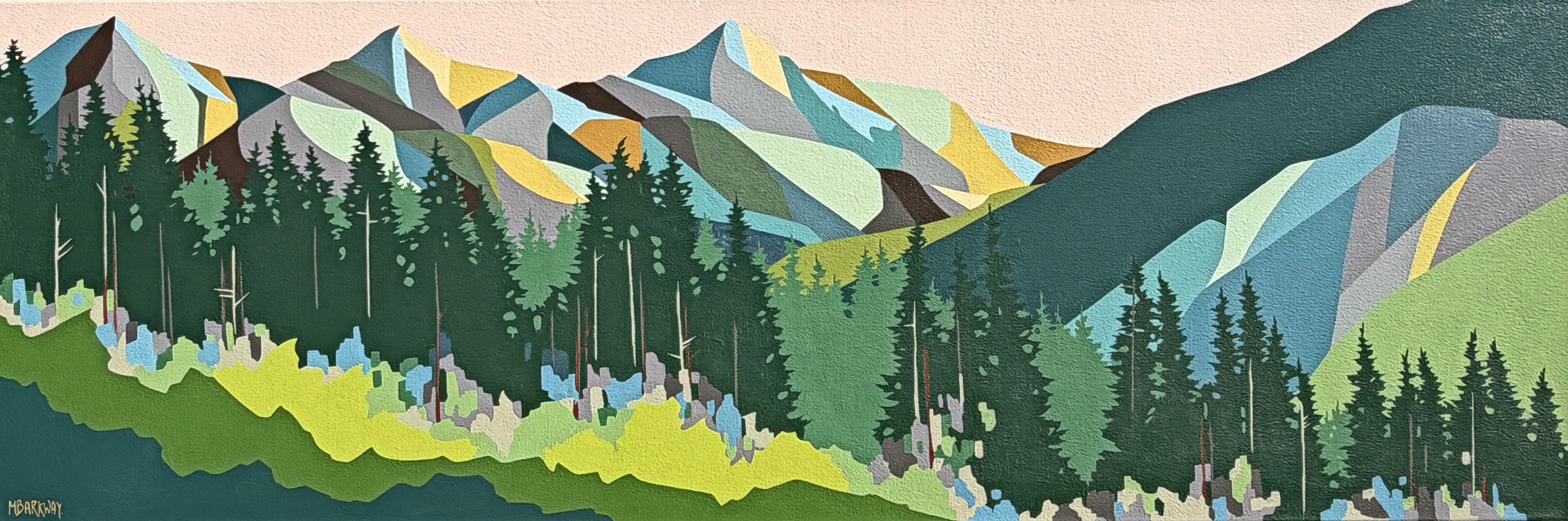Green Run, original acrylic painting of Panorama Mountain Resort by Canadian artist Michelle Barkway at Effusion Art Gallery in Invermere, BC.