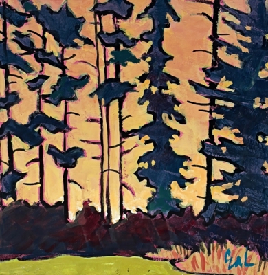 Orange Sky, original acrylic landscape painting by Canadian artist Eleanor Lowden at Effusion Art Gallery in Invermere, BC.