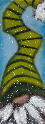 Glitterpie, original encaustic gnome painting by Canadian artist Cindy Obuck at Effusion Art Gallery in Invermere, BC.