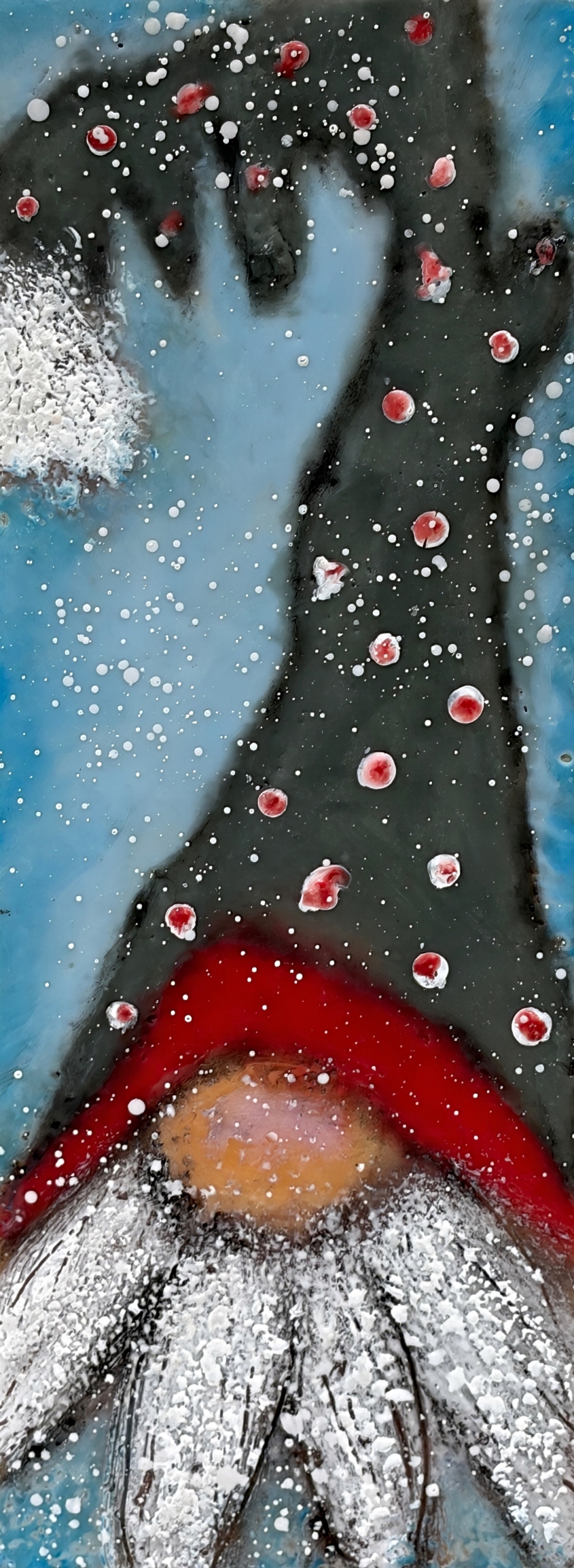 Stardustaur, original encaustic gnome painting by Canadian artist Cindy Obuck at Effusion Art Gallery in Invermere, BC.