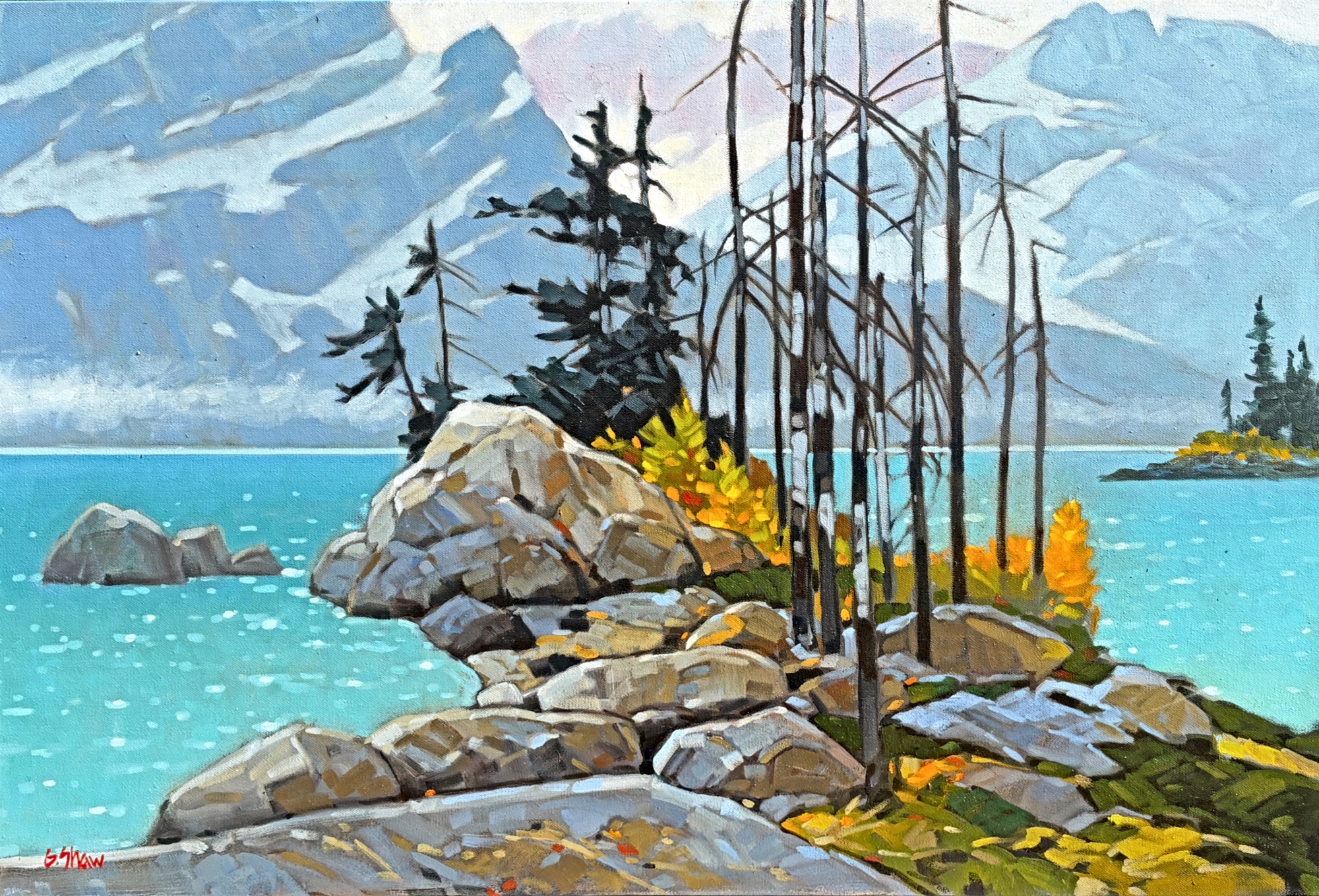 Kananaskis Motif, original oil landscape painting of Peter Lougheed Provincial Park by Canadian artist Graeme Shaw at Effusion Art Gallery in Invermere, BC.
