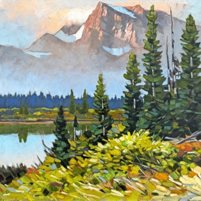 Mount Aries Morn, original oil landscape painting of the Icefield Parkway by Canadian artist Graeme Shaw at Effusion Art Gallery in Invermere, BC.