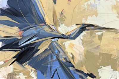 A Good Clip, original acrylic flying heron painting by Canadian artist Laura Stevens at Effusion Art Gallery in Invermere, BC.